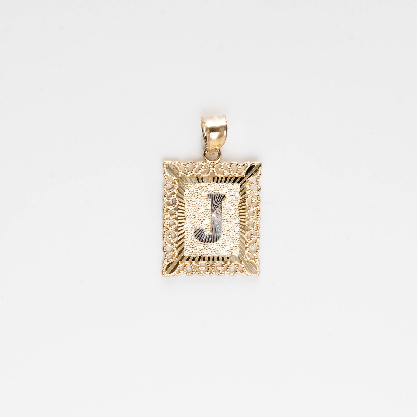 10K Gold Rectangle J Initial Pendant