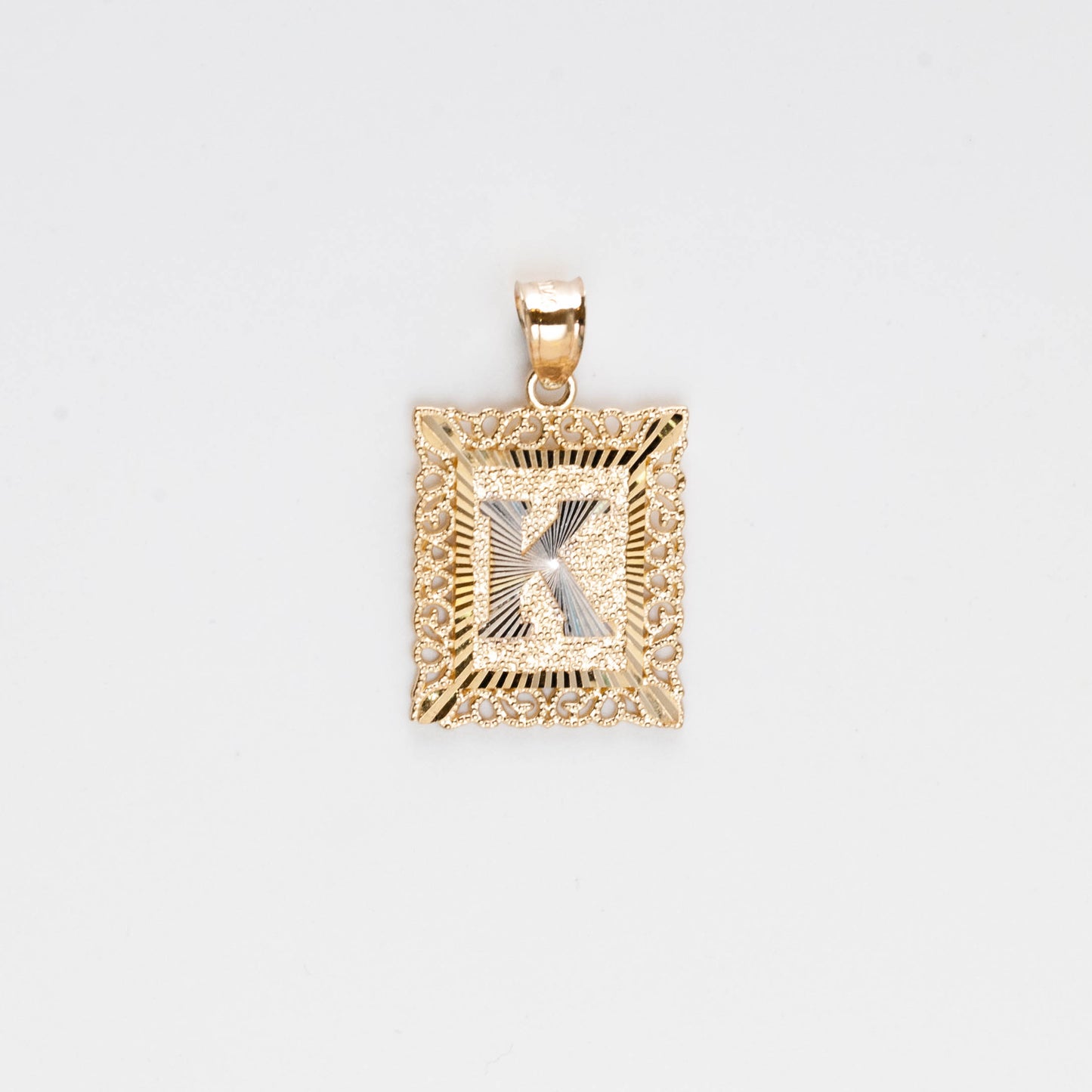 10K Gold Rectangle K Initial Pendant