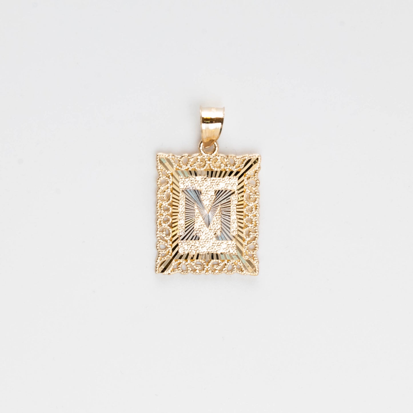 10K Gold Rectangle M Initial Pendant