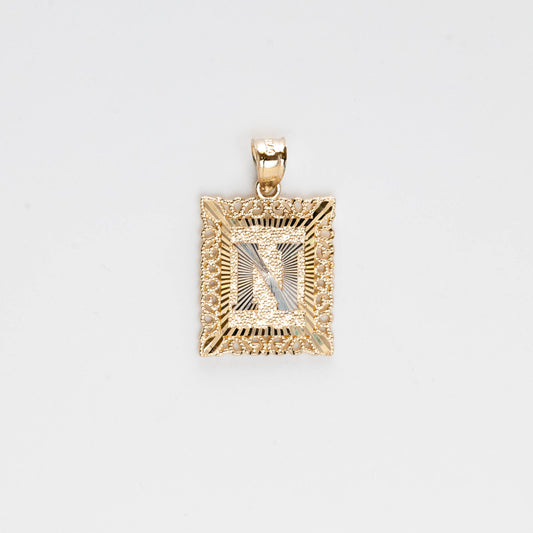 10K Gold Rectangle N Initial Pendant