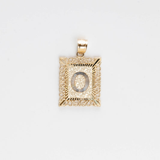 10K Gold Rectangle O Initial Pendant