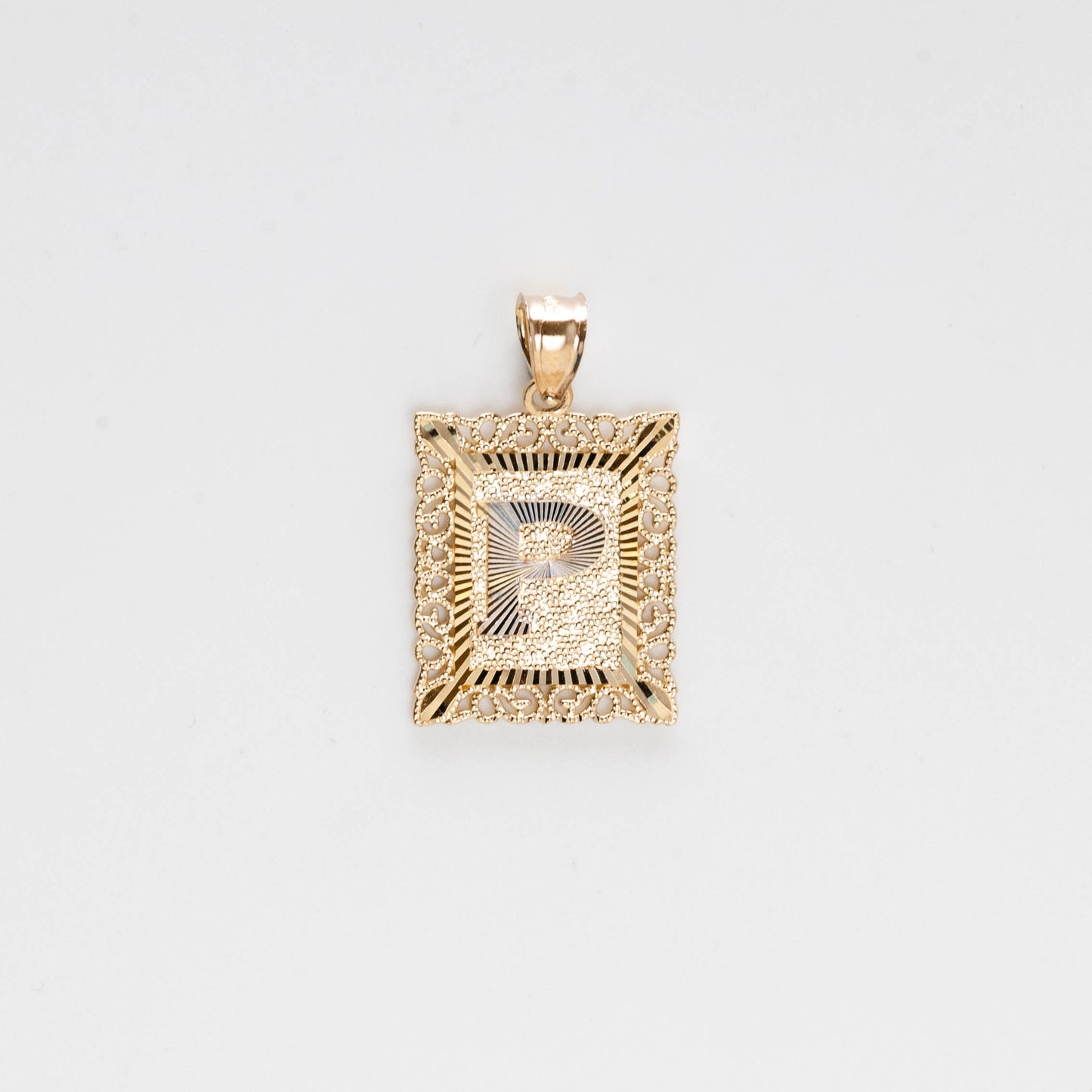 10K Gold Rectangle P Initial Pendant