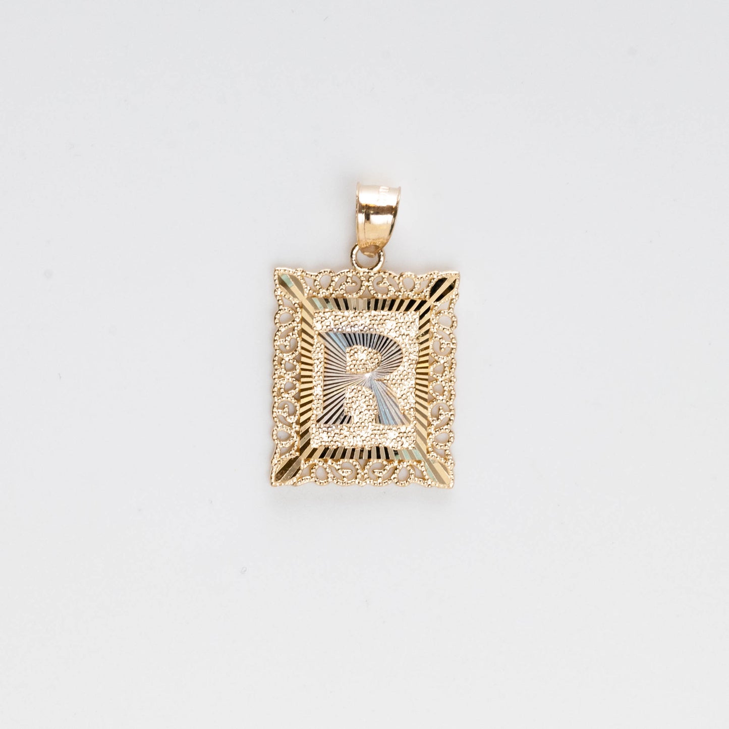 10K Gold Rectangle R Initial Pendant