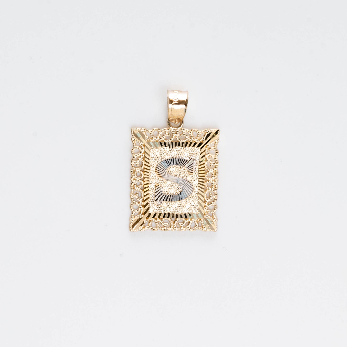 10K Gold Rectangle S Initial Pendant