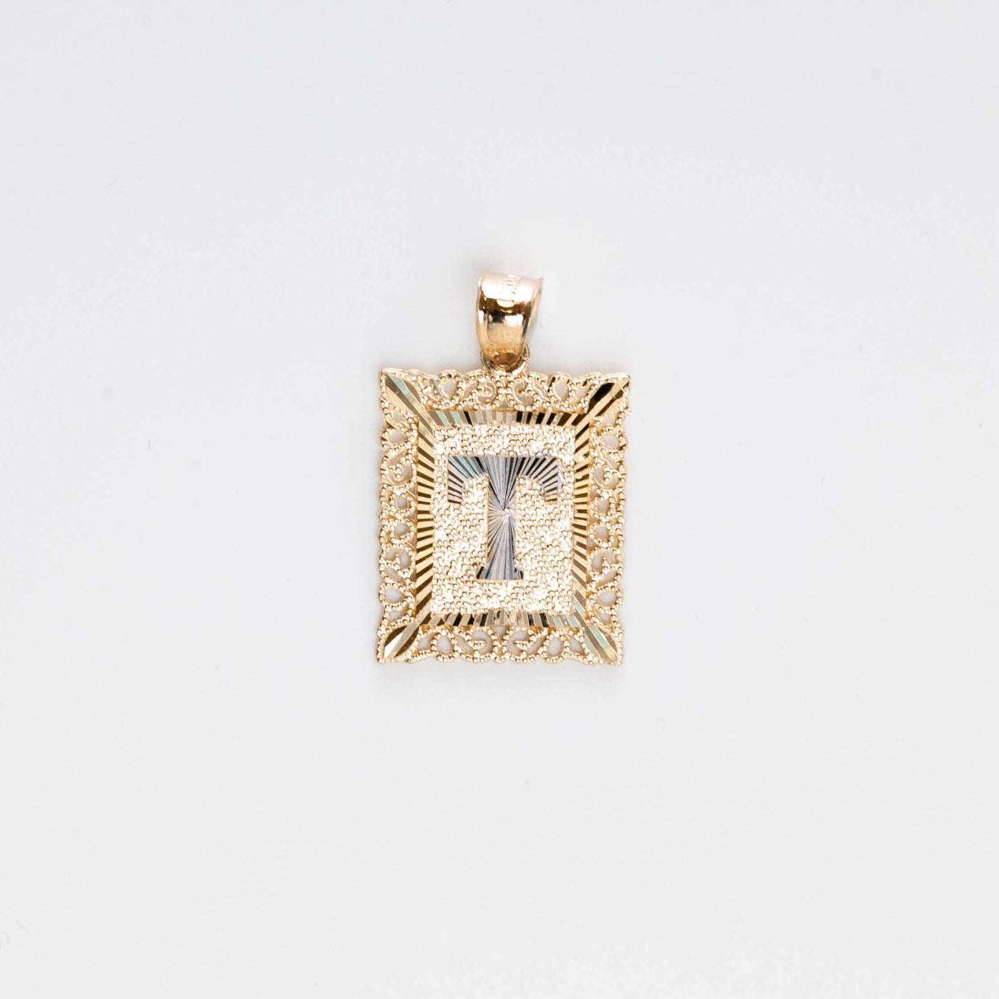 10K Gold Rectangle T Initial Pendant