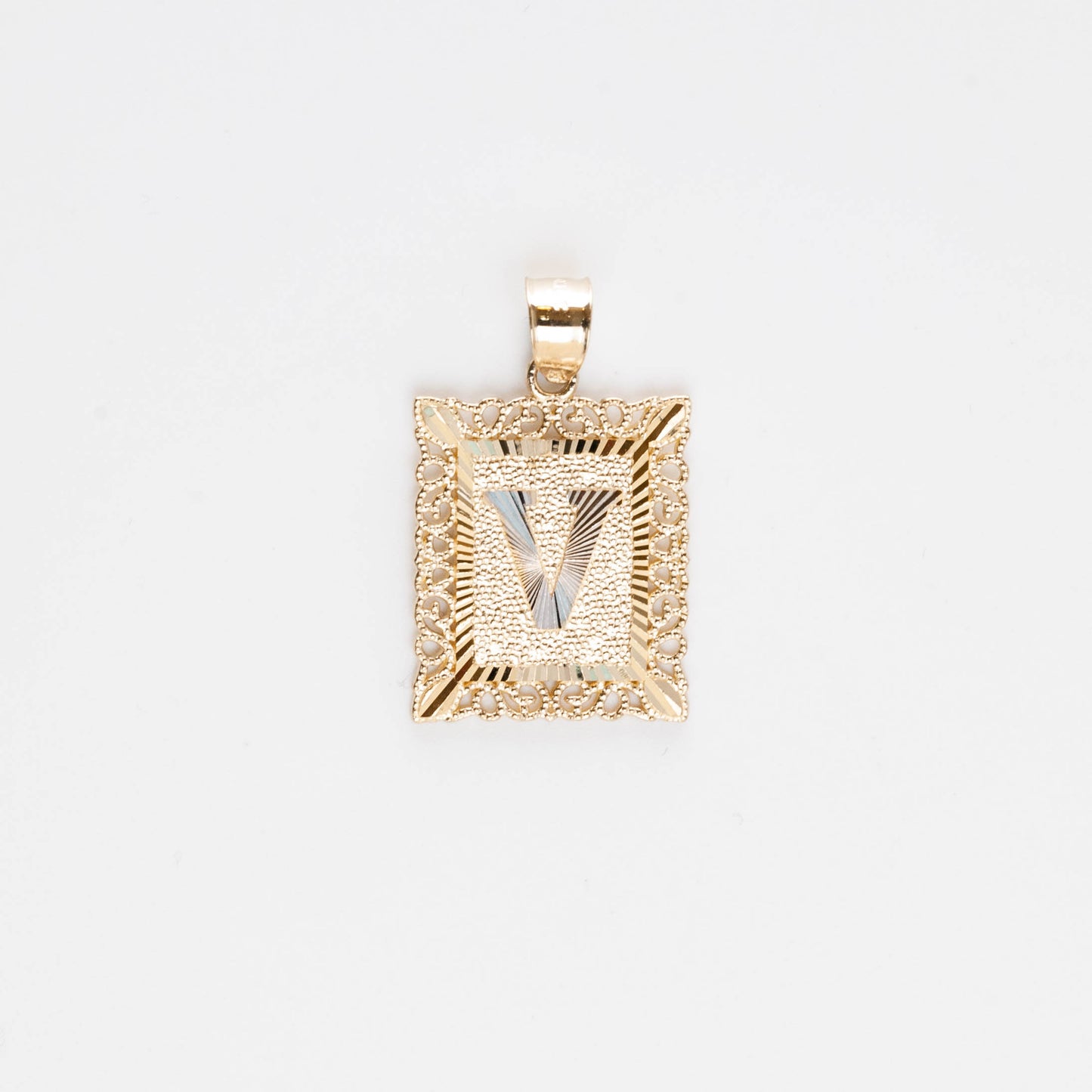 10K Gold Rectangle V Initial Pendant