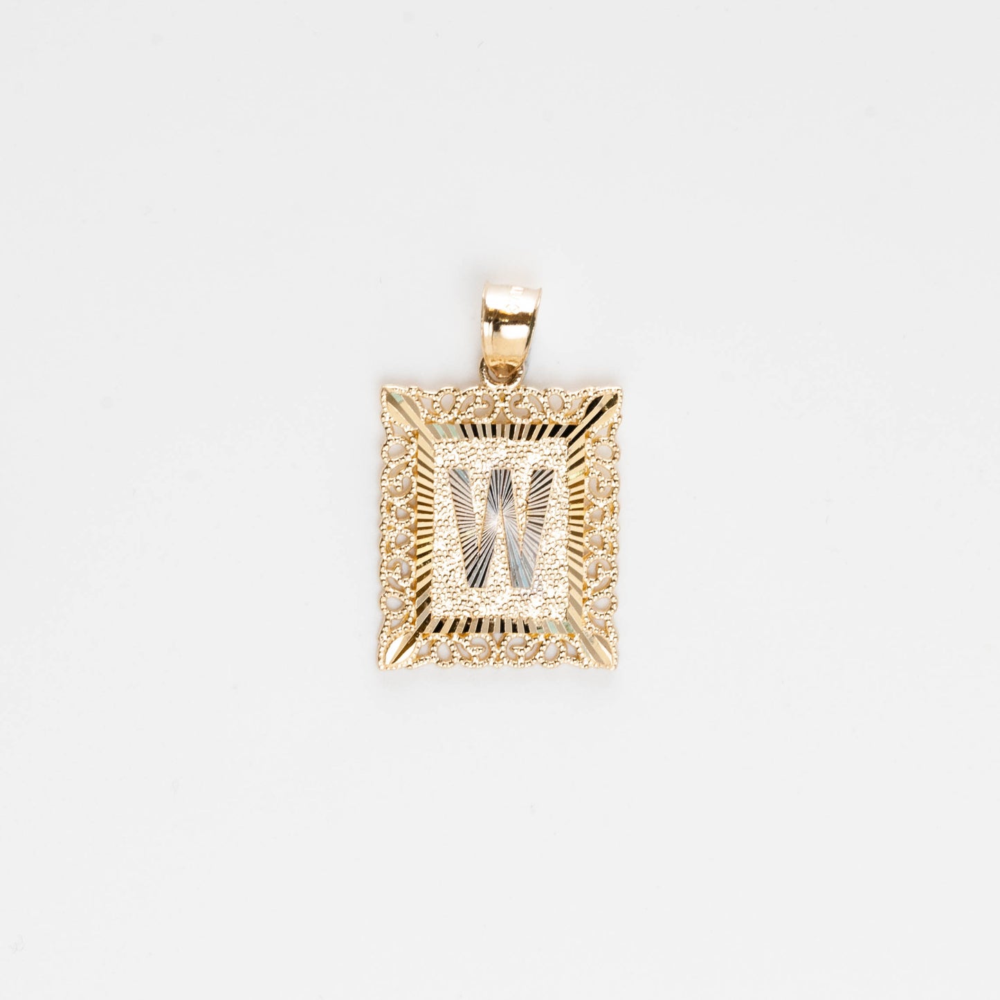 10K Gold Rectangle W Initial Pendant