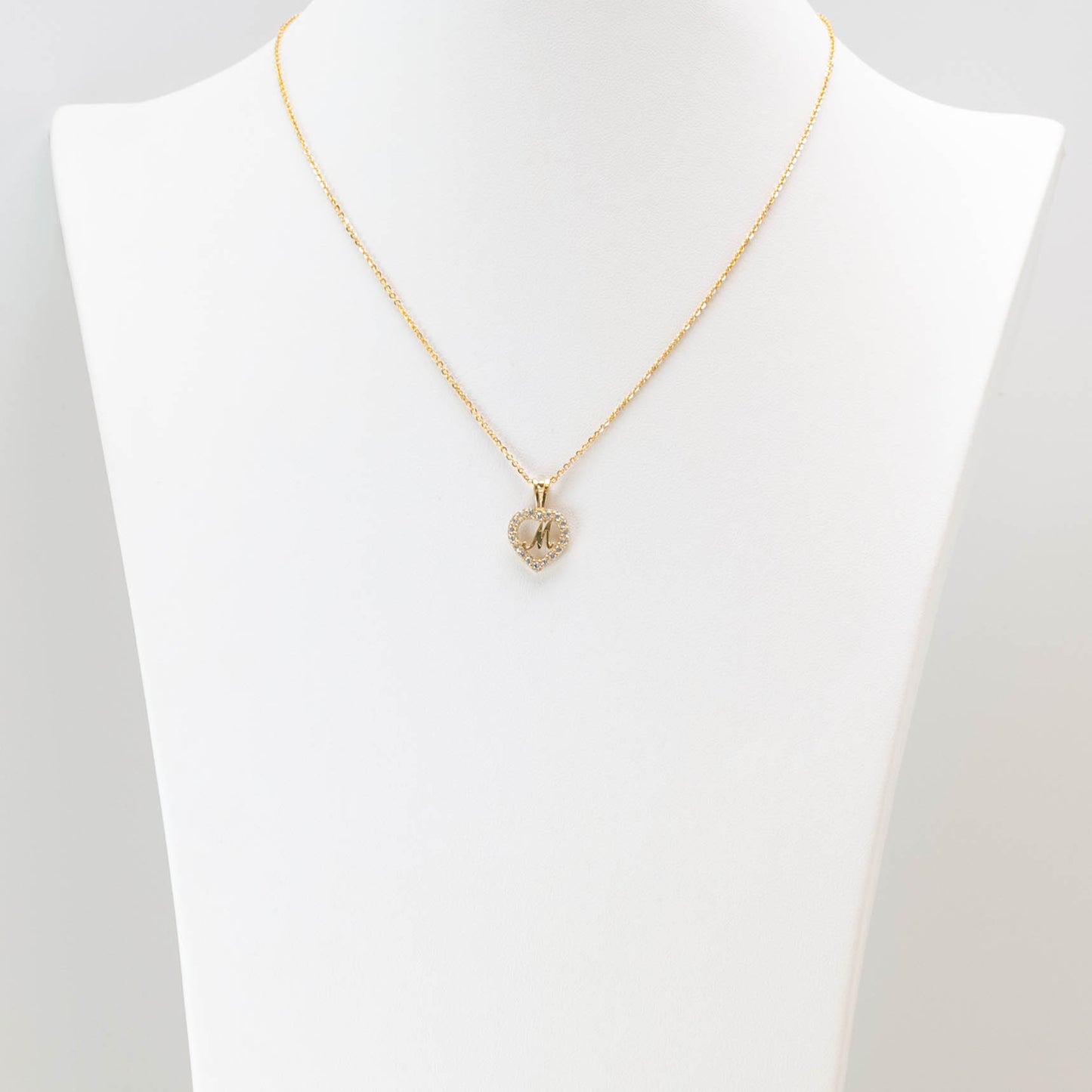 10K Gold Heart M Initial Necklace