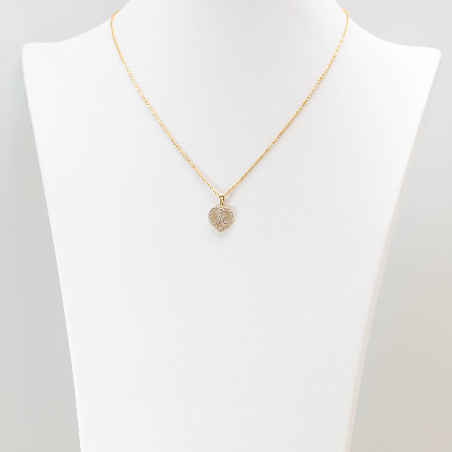 10K Gold Heart R Initial Necklace