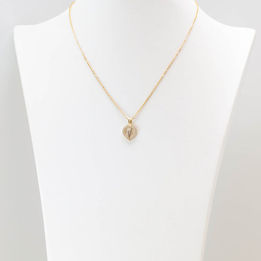 10K Gold Heart V Initial Necklace